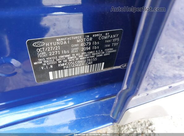 KMHC05LC8NU278155 2022 HYUNDAI IONIQ HYBRID Синий Вид подкапотного пространства