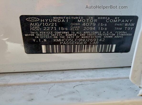 KMHC05LC9NU269142 2022 HYUNDAI IONIQ Белый Вид наклейки с VIN-кодом