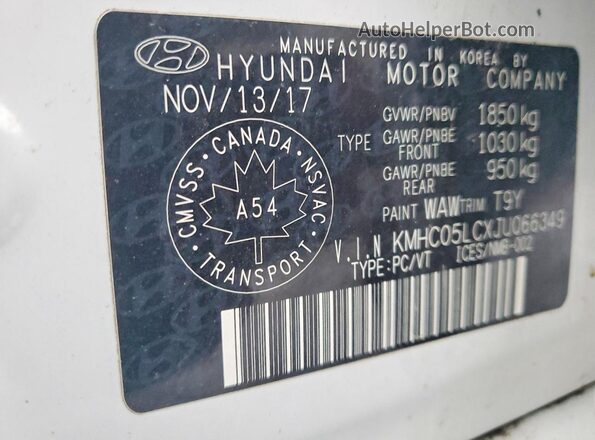 KMHC05LCXJU066349 2018 HYUNDAI IONIQ Белый Вид подкапотного пространства