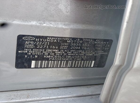 KMHC65LC1MU258164 2021 HYUNDAI IONIQ Серебряный Вид наклейки с VIN-кодом