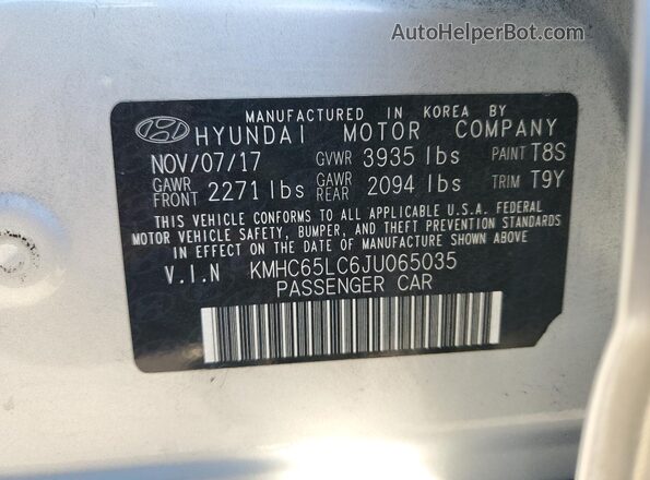 KMHC65LC6JU065035 2018 HYUNDAI IONIQ Silver Widok komory silnika
