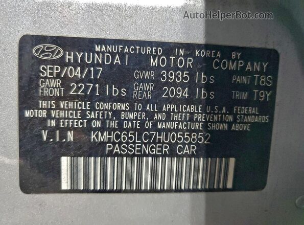 KMHC65LC7HU055852 2017 HYUNDAI IONIQ Белый Вид наклейки с VIN-кодом