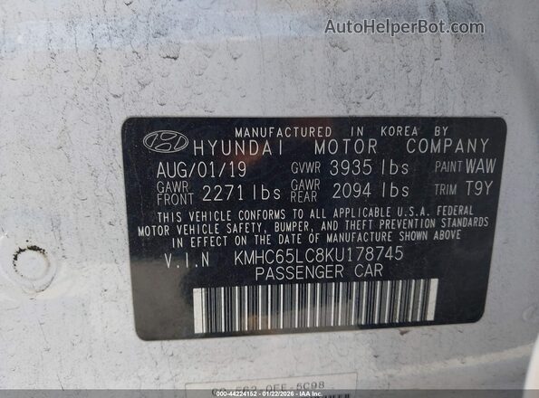 KMHC65LC8KU178745 2019 HYUNDAI IONIQ HYBRID White Вид підкапотного простору