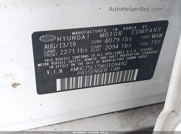 KMHC75LC5KU109492 2019 HYUNDAI IONIQ HYBRID Белый Вид подкапотного пространства