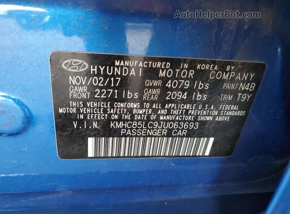 KMHC85LC9JU063693 2018 HYUNDAI IONIQ Blue ძრავის განყოფილების ხედი