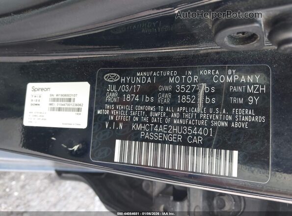 KMHCT4AE2HU354401 2017 HYUNDAI ACCENT Black Вид підкапотного простору