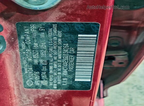 KMHCT4AE5GU134264 2016 HYUNDAI ACCENT Красный Вид наклейки с VIN-кодом