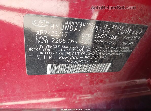 KMHD35LH0HU350140 2017 HYUNDAI ELANTRA GT Красный Вид подкапотного пространства