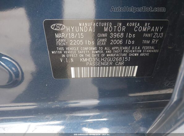 KMHD35LH2GU268151 2016 HYUNDAI ELANTRA GT Синий Вид подкапотного пространства