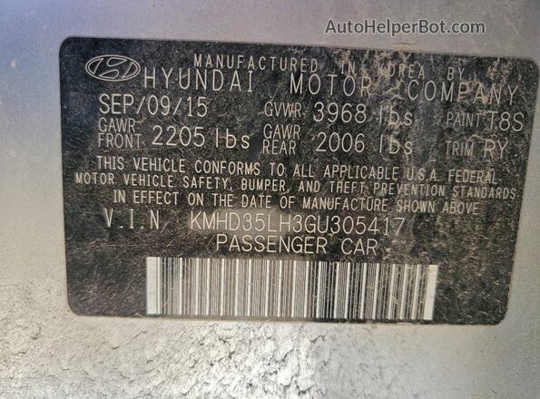 KMHD35LH3GU305417 2016 HYUNDAI ELANTRA Синий Вид подкапотного пространства