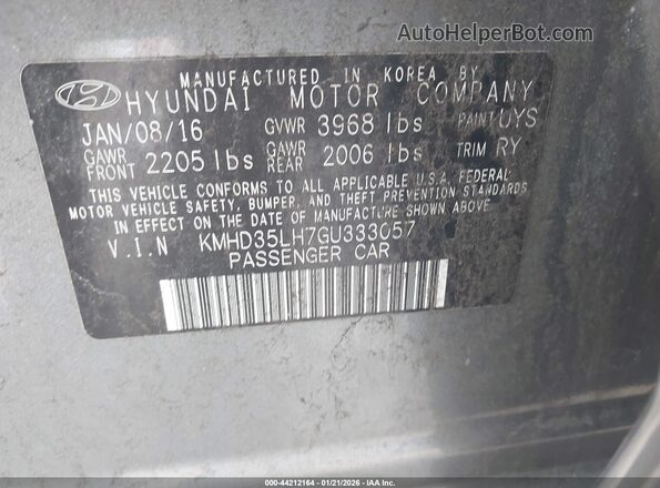 KMHD35LH7GU333057 2016 HYUNDAI ELANTRA GT Серый Вид подкапотного пространства