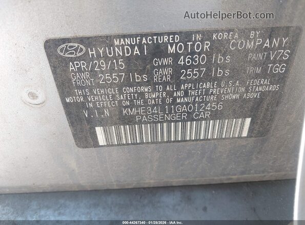 KMHE34L11GA012456 2016 HYUNDAI SONATA HYBRID Gray Widok komory silnika