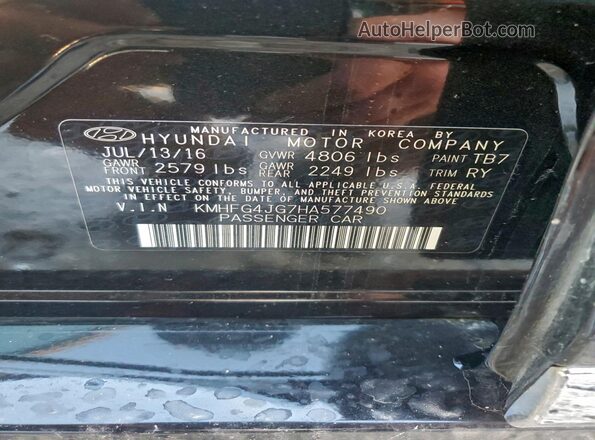 KMHFG4JG7HA577490 2017 HYUNDAI AZERA Черный Вид наклейки с VIN-кодом