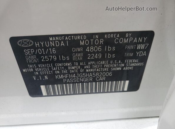 KMHFH4JG5HA582006 2017 HYUNDAI AZERA Белый Вид подкапотного пространства