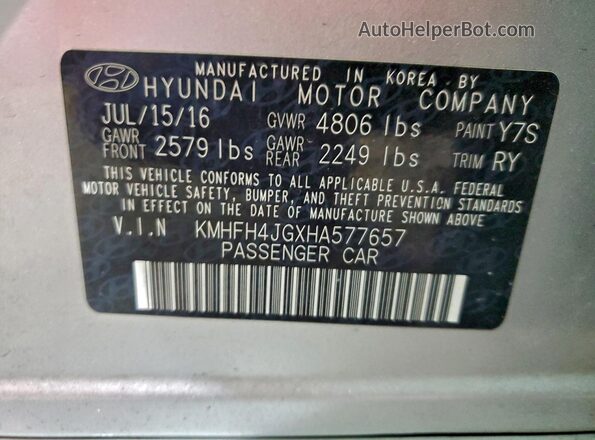 KMHFH4JGXHA577657 2017 HYUNDAI AZERA Silver Widok komory silnika