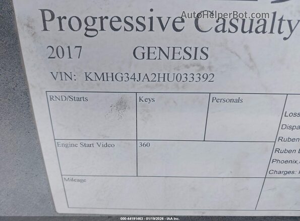 KMHG34JA2HU033392 2017 GENESIS G90 Серый Вид подкапотного пространства