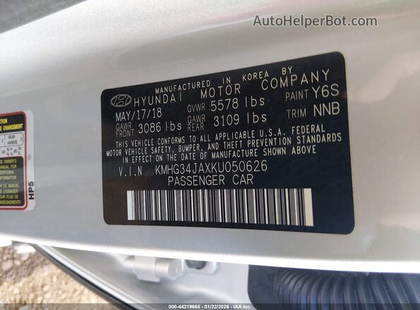 KMHG34JAXKU050626 2019 GENESIS G90 Silver Вид підкапотного простору