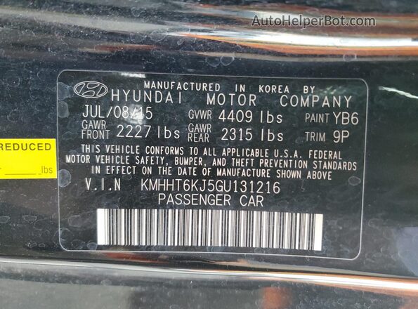KMHHT6KJ5GU131216 2016 HYUNDAI GENESIS Black Widok naklejki z numerem VIN