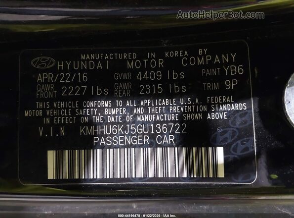 KMHHU6KJ5GU136722 2016 HYUNDAI GENESIS Black Widok komory silnika