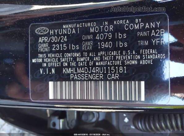 KMHLM4DJ4RU115181 2024 HYUNDAI ELANTRA HYBRID Черный Вид подкапотного пространства