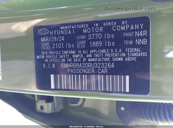 KMHRB8A30RU323264 2024 HYUNDAI VENUE Зеленый Вид подкапотного пространства