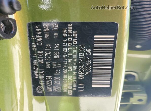 KMHRC8A31RU331984 2024 HYUNDAI VENUE Зеленый Вид наклейки с VIN-кодом