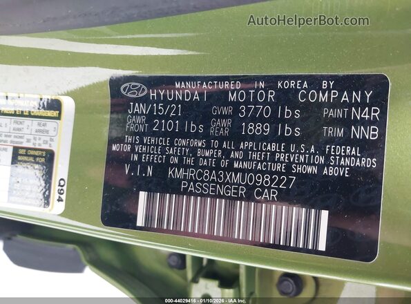 KMHRC8A3XMU098227 2021 HYUNDAI VENUE Зеленый Вид подкапотного пространства