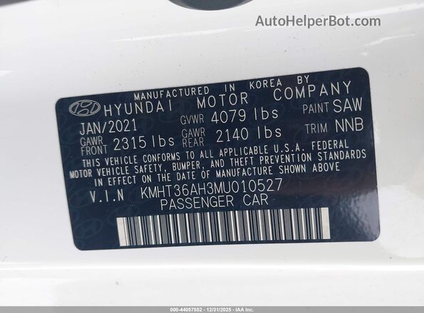 KMHT36AH3MU010527 2021 HYUNDAI VELOSTER N White Vista del compartimento del motor