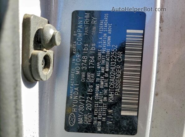 KMHTC6AD2HU322552 2017 HYUNDAI VELOSTER Серебряный Вид наклейки с VIN-кодом