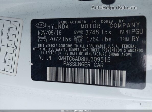 KMHTC6AD8HU309515 2017 HYUNDAI VELOSTER Белый Вид подкапотного пространства