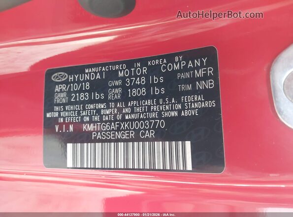KMHTG6AFXKU003770 2019 HYUNDAI VELOSTER Red ძრავის განყოფილების ხედი
