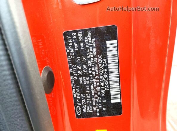 KMHTH6AB0KU020300 2019 HYUNDAI VELOSTER Оранжевый Вид подкапотного пространства