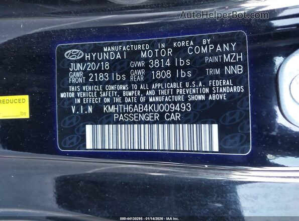 KMHTH6AB4KU009493 2019 HYUNDAI VELOSTER Черный Вид подкапотного пространства