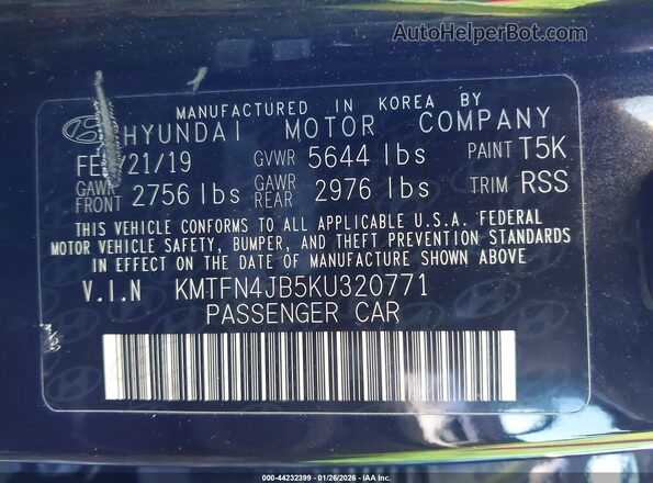 KMTFN4JB5KU320771 2019 GENESIS G80 Черный Вид подкапотного пространства