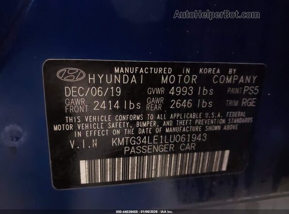 KMTG34LE1LU061943 2020 GENESIS G70 Синий Вид подкапотного пространства