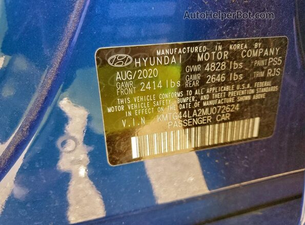 KMTG44LA2MU072624 2021 GENESIS G70 Blue Vista del compartimento del motor