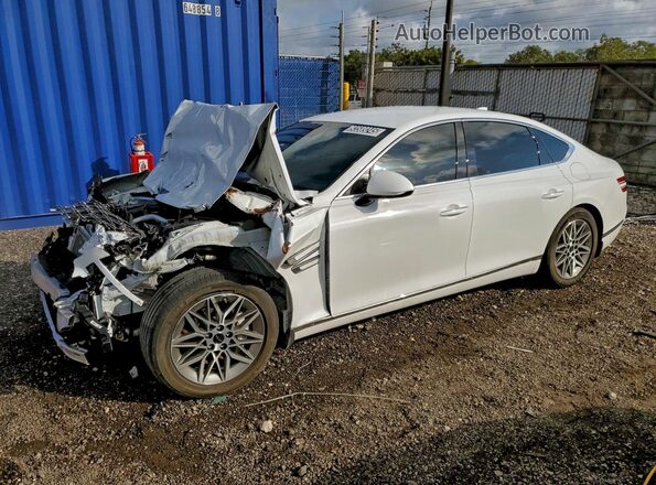 KMTGA4SC0SU255805 2025 GENESIS G80 White Առջևի ձախ երեք քառորդ տեսարան