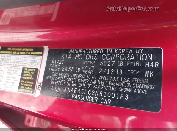 KNAE45LC8N6100183 2022 KIA STINGER Красный Вид подкапотного пространства