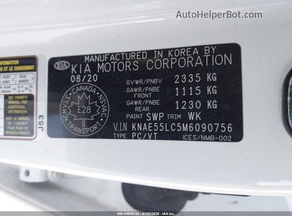 KNAE55LC5M6090756 2021 KIA STINGER White Widok komory silnika