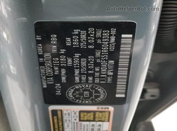 KNDADFS51R6049383 2024 KIA EV9 Gray Widok naklejki z numerem VIN