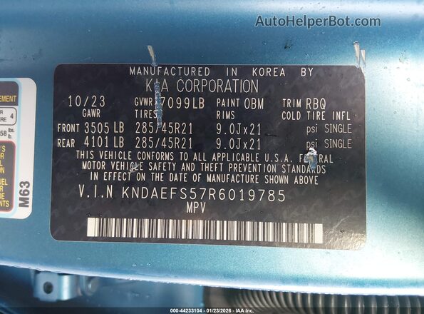 KNDAEFS57R6019785 2024 KIA EV9 Синий Вид подкапотного пространства