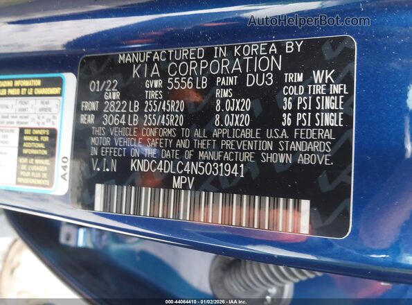 KNDC4DLC4N5031941 2022 KIA EV6 Blue Շարժիչի բաժամունքի տեսք