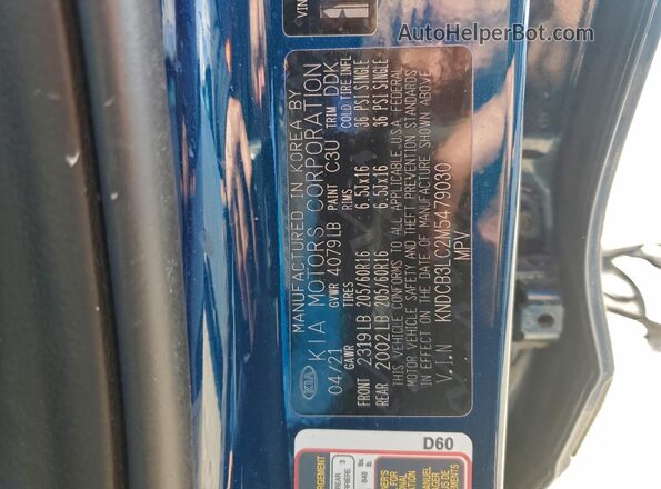 KNDCB3LC2M5479030 2021 KIA NIRO Blue Vista de la etiqueta del VIN