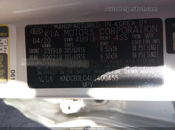 KNDCB3LC4L5400455 2020 KIA NIRO Silver Вид підкапотного простору