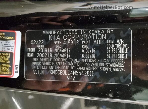 KNDCB3LC4N5542811 2022 KIA NIRO Черный Вид наклейки с VIN-кодом