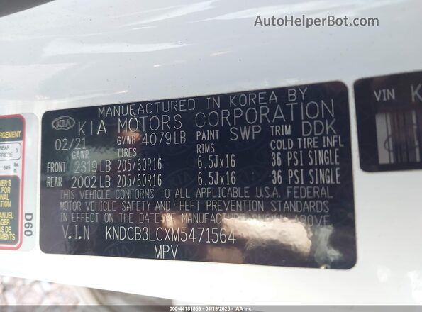 KNDCB3LCXM5471564 2021 KIA NIRO White Вид підкапотного простору