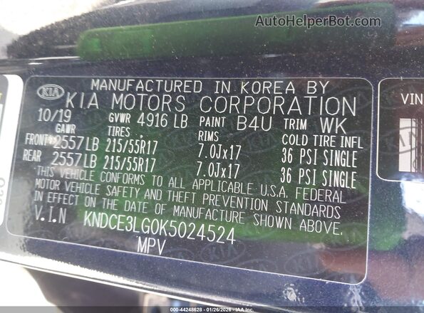 KNDCE3LG0K5024524 2019 KIA NIRO EV Черный Вид подкапотного пространства