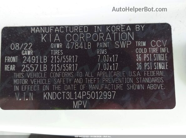 KNDCT3L14P5012997 2023 KIA NIRO EV Белый Вид наклейки с VIN-кодом