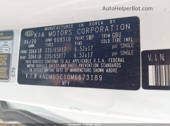 KNDMB5C10M6673189 2021 KIA SEDONA White Vista del compartimento del motor