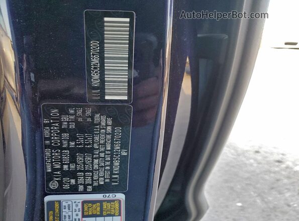 KNDMB5C12M6670200 2021 KIA SEDONA Blue Vista de la etiqueta del VIN